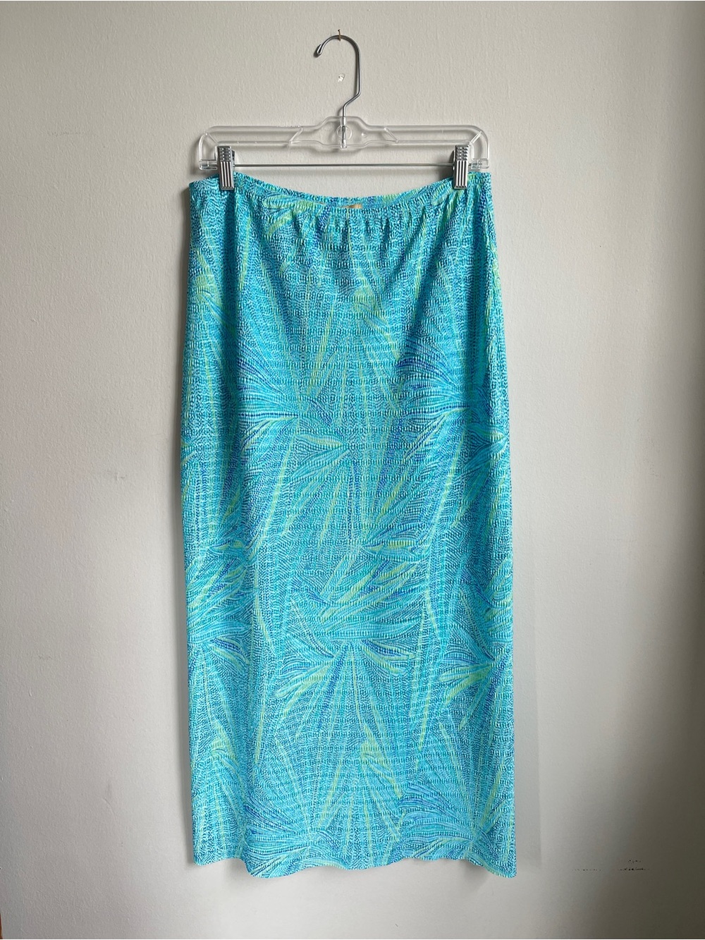 Blue Tropical Print Women's Midi Skirt